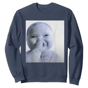 Funny Tuff Baby Giggling Meme Sweatshirt Viral AI Niche Baby Holding Laugh Photo TS02 Navy Print Your Wear