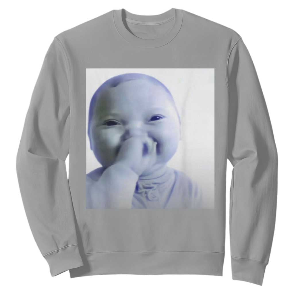 Funny Tuff Baby Giggling Meme Sweatshirt Viral AI Niche Baby Holding Laugh Photo TS02 Sport Gray Print Your Wear