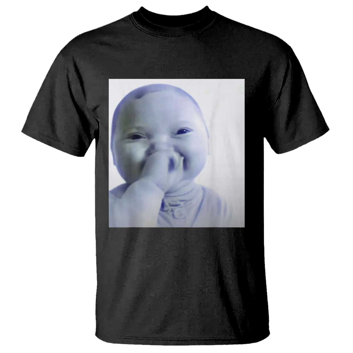 Funny Tuff Baby Giggling Meme T Shirt - Viral AI Baby Holding Laugh Photo Humor Tee TS02 Black Print Your Wear