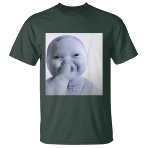Funny Tuff Baby Giggling Meme T Shirt - Viral AI Baby Holding Laugh Photo Humor Tee TS02 Dark Forest Green Print Your Wear