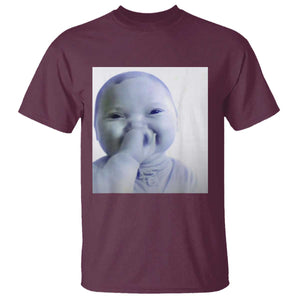 Funny Tuff Baby Giggling Meme T Shirt - Viral AI Baby Holding Laugh Photo Humor Tee TS02 Maroon Print Your Wear