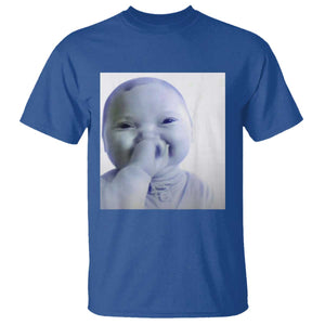 Funny Tuff Baby Giggling Meme T Shirt - Viral AI Baby Holding Laugh Photo Humor Tee TS02 Royal Blue Print Your Wear