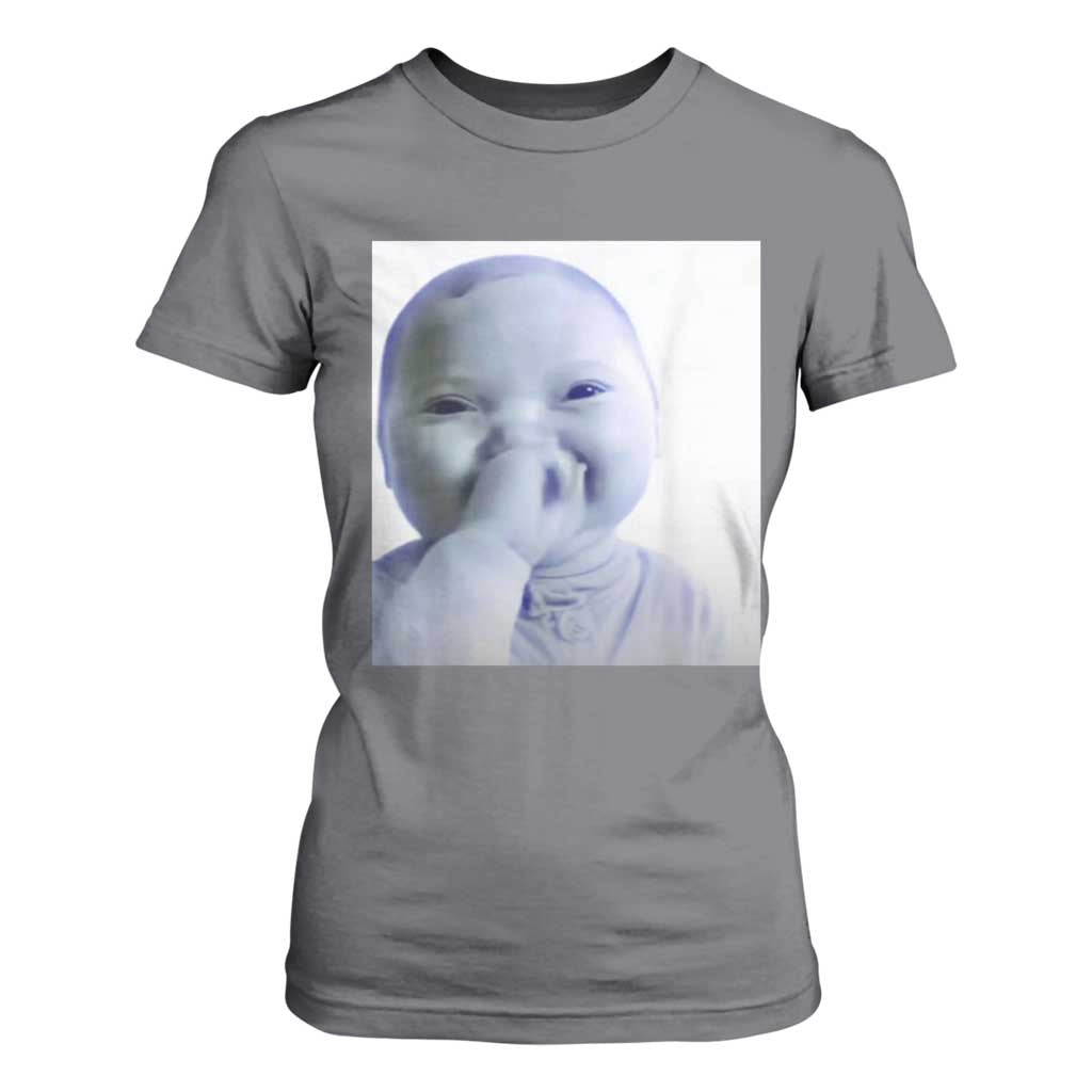 Funny Tuff Baby Giggling Meme T Shirt For Women Viral AI Niche Baby Holding Laugh Photo TS02 Charcoal Print Your Wear