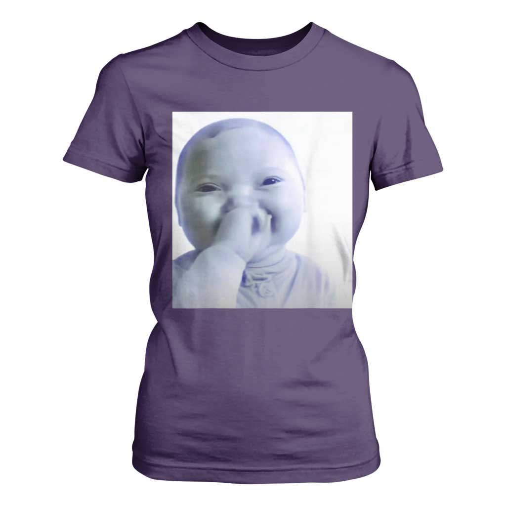 Funny Tuff Baby Giggling Meme T Shirt For Women Viral AI Niche Baby Holding Laugh Photo TS02 Purple Print Your Wear