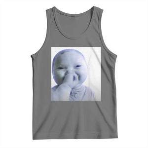 Funny Tuff Baby Giggling Meme Tank Top Viral AI Niche Baby Holding Laugh Photo TS02 Black Heather Print Your Wear