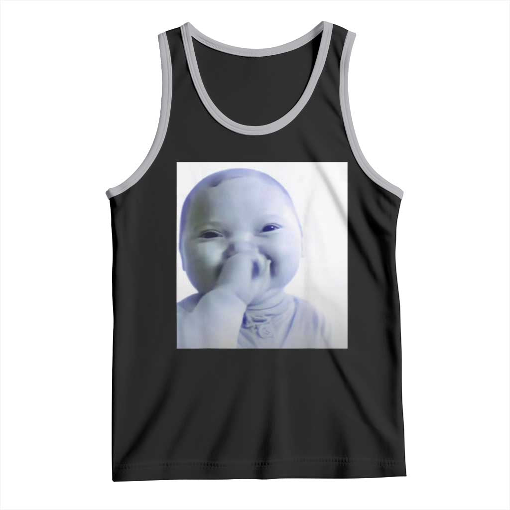 Funny Tuff Baby Giggling Meme Tank Top Viral AI Niche Baby Holding Laugh Photo TS02 Black Athletic Heather Print Your Wear