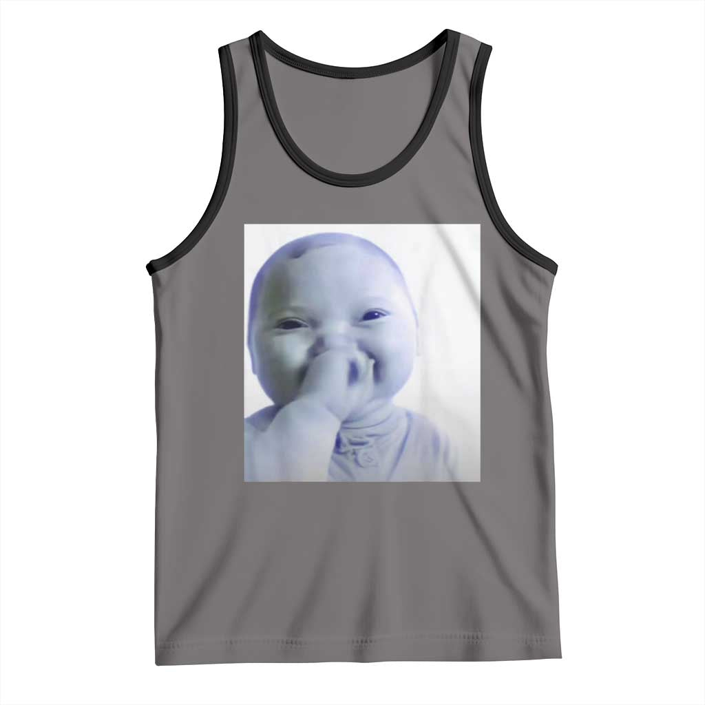 Funny Tuff Baby Giggling Meme Tank Top Viral AI Niche Baby Holding Laugh Photo TS02 Deep Heather Black Print Your Wear