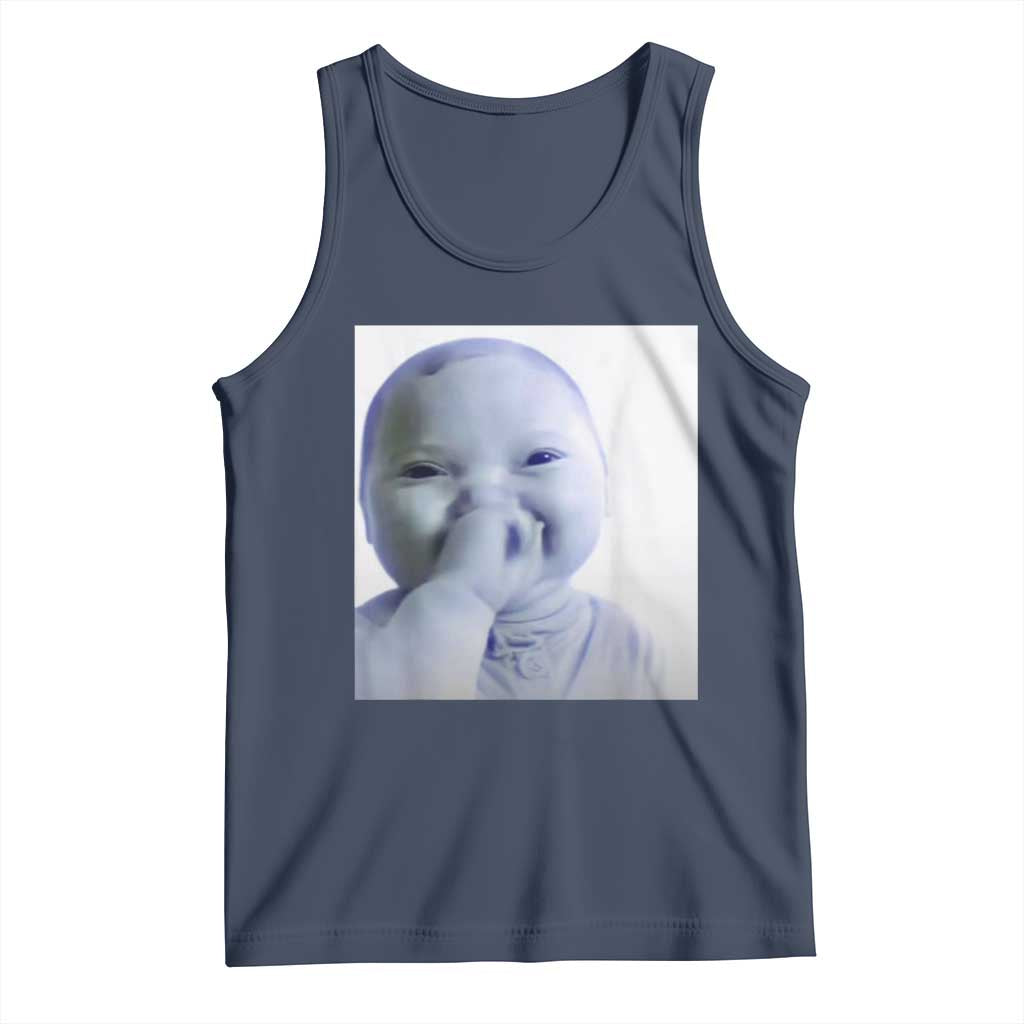 Funny Tuff Baby Giggling Meme Tank Top Viral AI Niche Baby Holding Laugh Photo TS02 Navy Print Your Wear