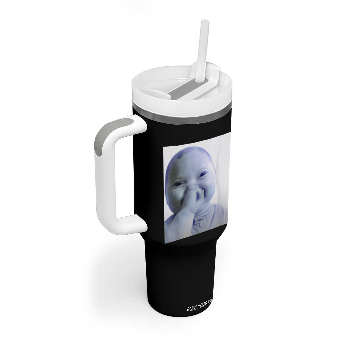 Funny Tuff Baby Giggling Meme Tumbler With Handle Viral AI Niche Baby Holding Laugh Photo TS02 Print Your Wear