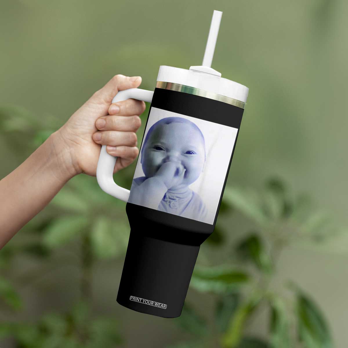 Funny Tuff Baby Giggling Meme Tumbler With Handle Viral AI Niche Baby Holding Laugh Photo TS02 Print Your Wear
