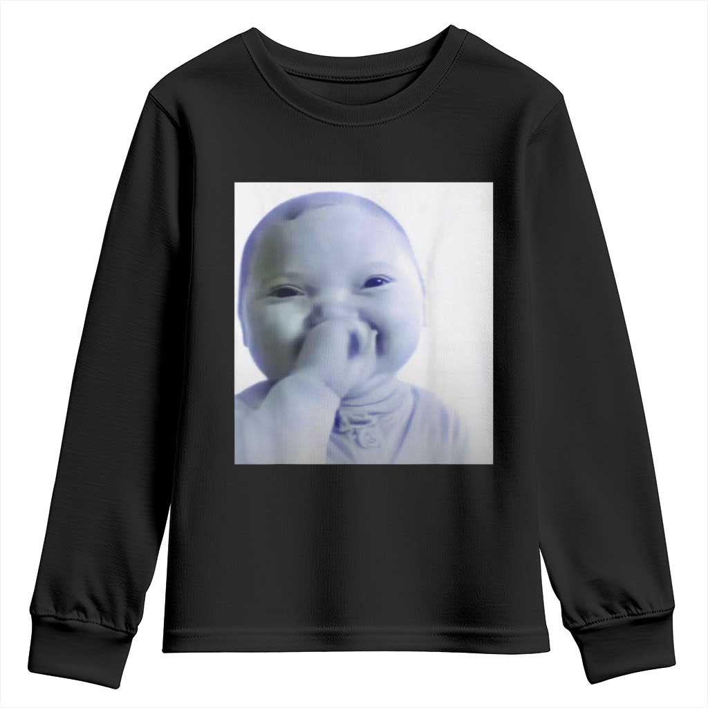 Funny Tuff Baby Giggling Meme Youth Sweatshirt Viral AI Niche Baby Holding Laugh Photo TS02 Black Print Your Wear