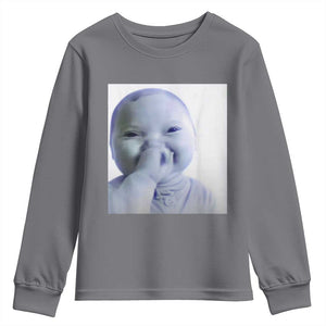 Funny Tuff Baby Giggling Meme Youth Sweatshirt Viral AI Niche Baby Holding Laugh Photo TS02 Charcoal Print Your Wear