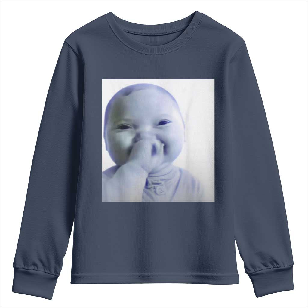 Funny Tuff Baby Giggling Meme Youth Sweatshirt Viral AI Niche Baby Holding Laugh Photo TS02 Navy Print Your Wear
