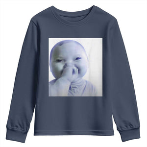 Funny Tuff Baby Giggling Meme Youth Sweatshirt Viral AI Niche Baby Holding Laugh Photo TS02 Navy Print Your Wear