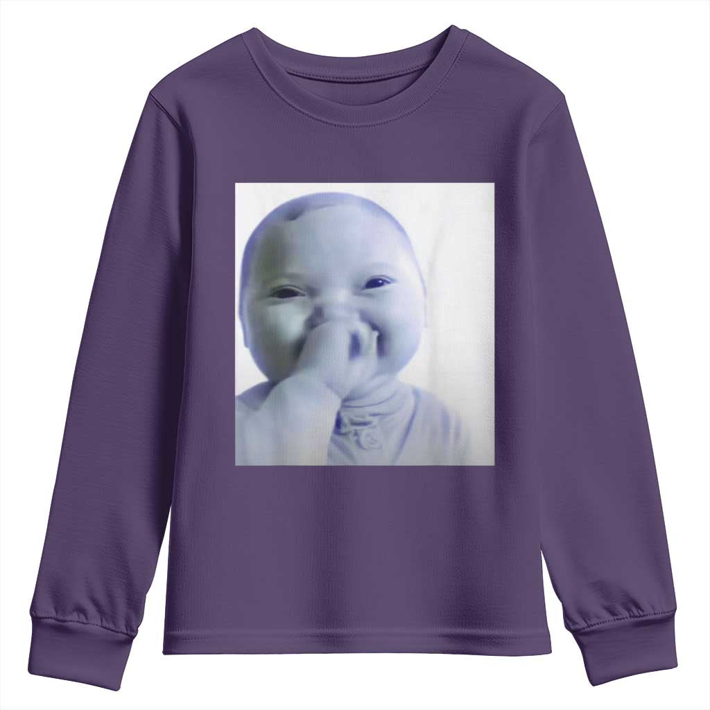 Funny Tuff Baby Giggling Meme Youth Sweatshirt Viral AI Niche Baby Holding Laugh Photo TS02 Purple Print Your Wear