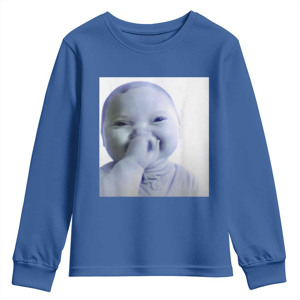 Funny Tuff Baby Giggling Meme Youth Sweatshirt Viral AI Niche Baby Holding Laugh Photo TS02 Royal Blue Print Your Wear