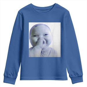 Funny Tuff Baby Giggling Meme Youth Sweatshirt Viral AI Niche Baby Holding Laugh Photo TS02 Royal Blue Print Your Wear