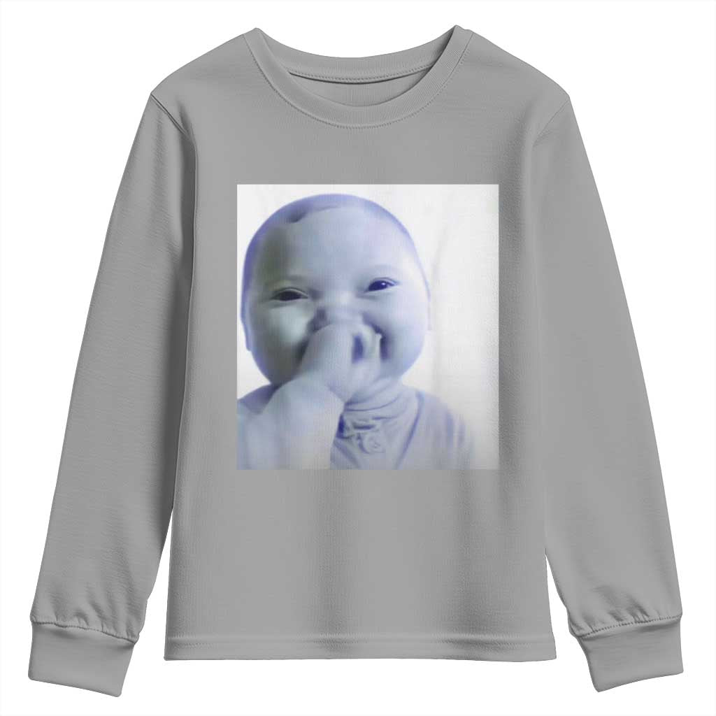 Funny Tuff Baby Giggling Meme Youth Sweatshirt Viral AI Niche Baby Holding Laugh Photo TS02 Sport Gray Print Your Wear