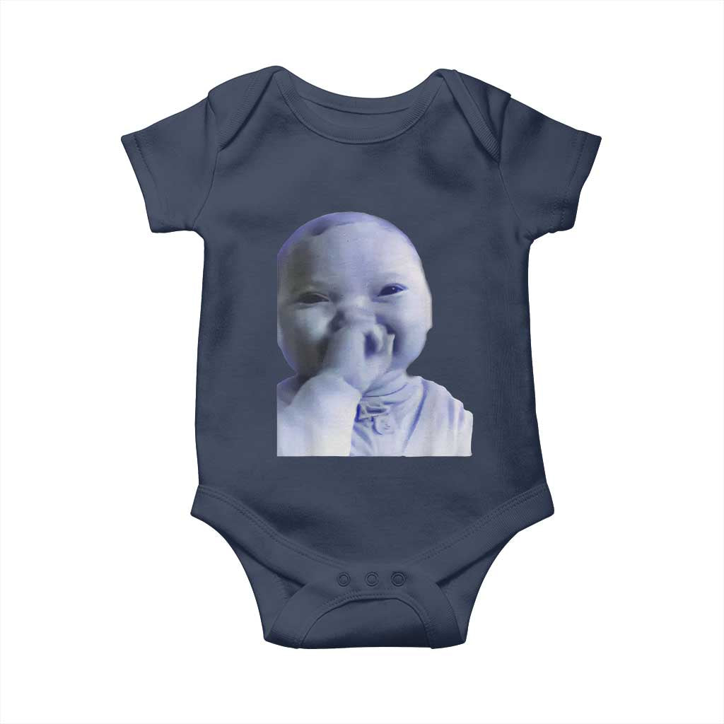 Funny Tuff Baby Giggling Meme Baby Onesie Viral AI Niche Baby Holding Laugh Face TS02 Navy Print Your Wear