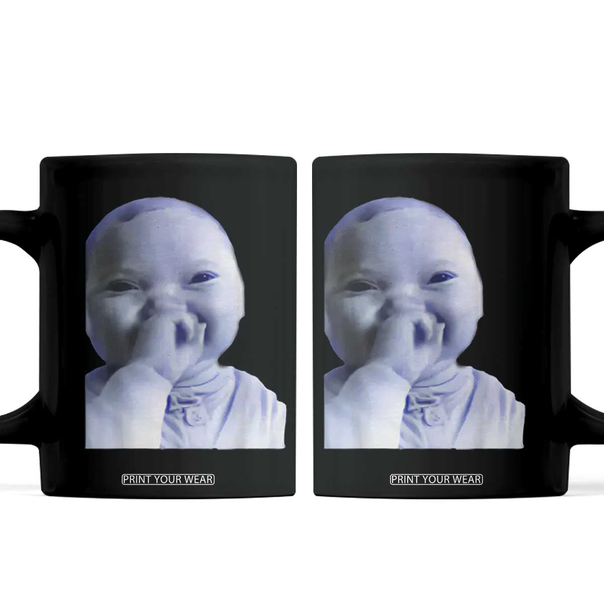 Funny Tuff Baby Giggling Meme Coffee Mug Viral AI Niche Baby Holding Laugh Face TS02 Black Print Your Wear