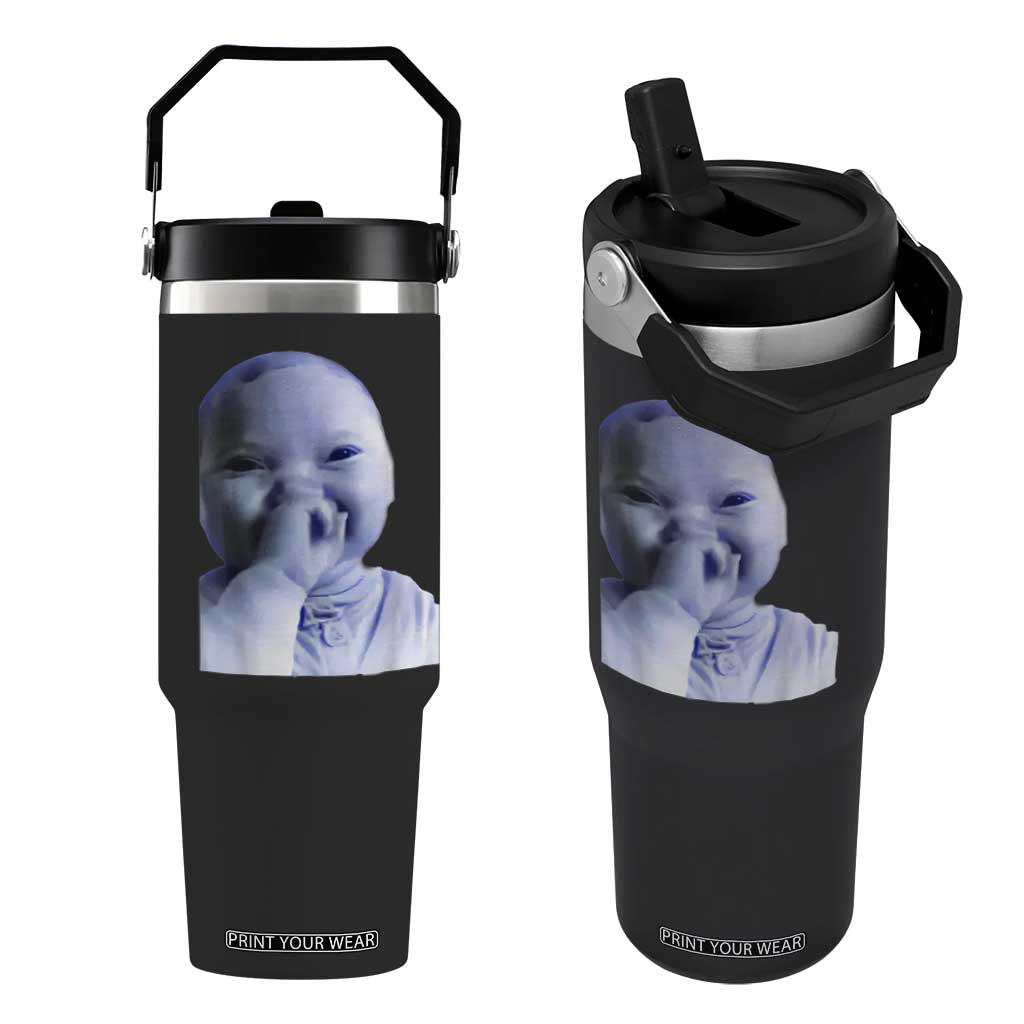 Funny Tuff Baby Giggling Meme Flip Straw Tumbler Viral AI Niche Baby Holding Laugh Face TS02 One Size: 30 oz Black Print Your Wear