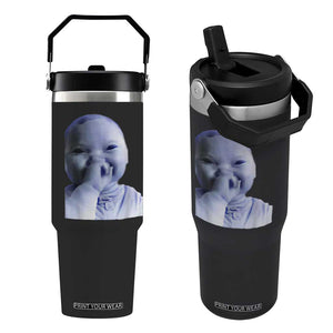 Funny Tuff Baby Giggling Meme Flip Straw Tumbler Viral AI Niche Baby Holding Laugh Face TS02 One Size: 30 oz Black Print Your Wear