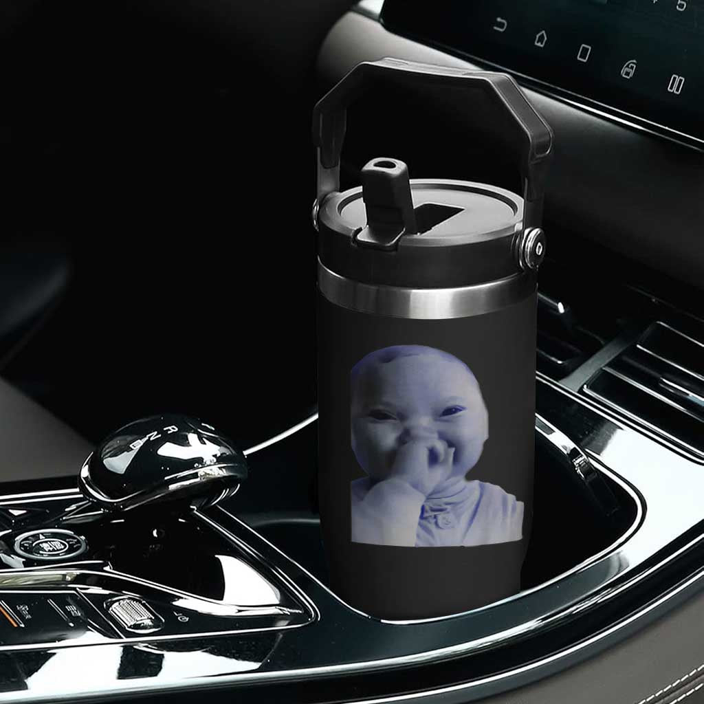 Funny Tuff Baby Giggling Meme Flip Straw Tumbler Viral AI Niche Baby Holding Laugh Face TS02 Print Your Wear