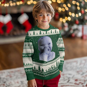 Funny Tuff Baby Giggling Meme Ugly Christmas Sweater Viral AI Niche Baby Holding Laugh Face TS02 Forest Green Beige Print Your Wear