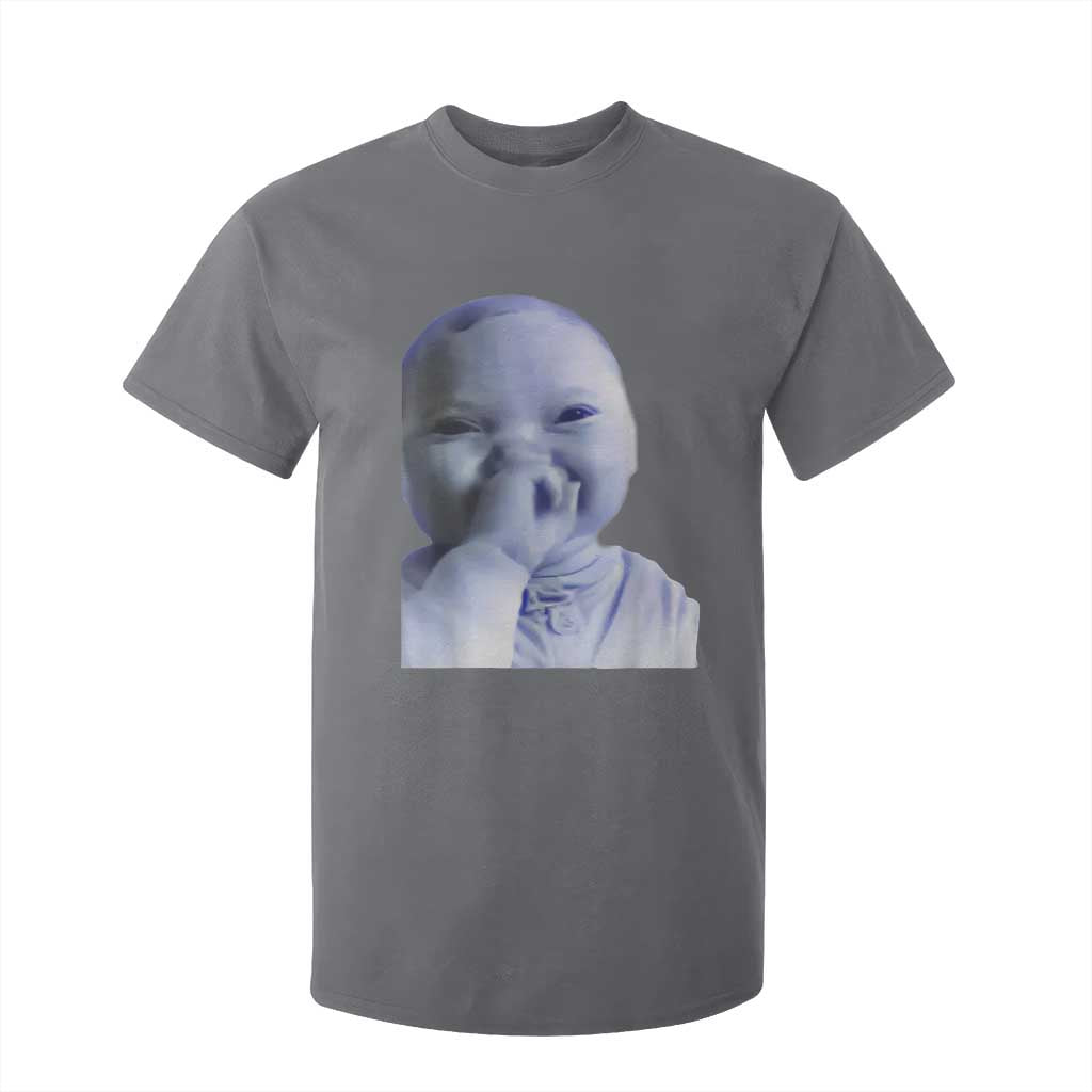 Funny Tuff Baby Giggling Meme T Shirt For Kid Viral AI Niche Baby Holding Laugh Face TS02 Charcoal Print Your Wear