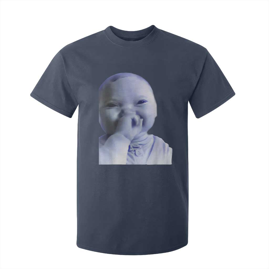 Funny Tuff Baby Giggling Meme T Shirt For Kid Viral AI Niche Baby Holding Laugh Face TS02 Navy Print Your Wear