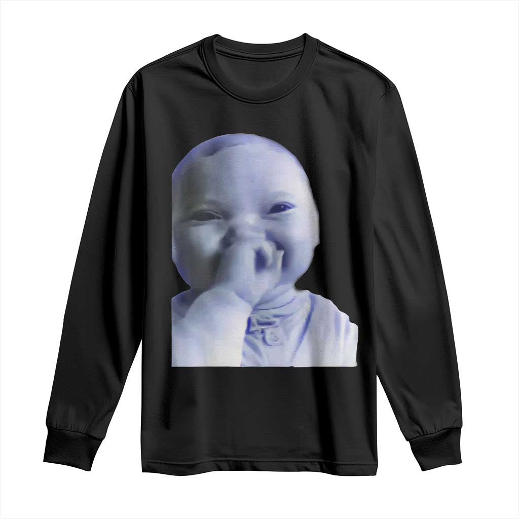 Funny Tuff Baby Giggling Meme Long Sleeve Shirt Viral AI Niche Baby Holding Laugh Face TS02 Black Print Your Wear
