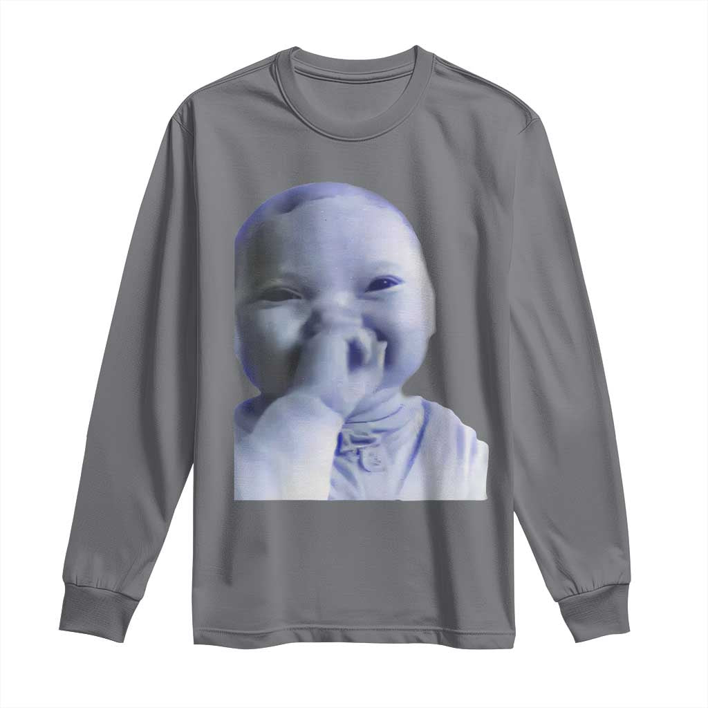 Funny Tuff Baby Giggling Meme Long Sleeve Shirt Viral AI Niche Baby Holding Laugh Face TS02 Charcoal Print Your Wear