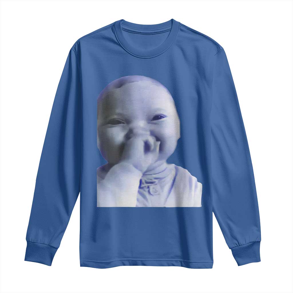 Funny Tuff Baby Giggling Meme Long Sleeve Shirt Viral AI Niche Baby Holding Laugh Face TS02 Royal Blue Print Your Wear