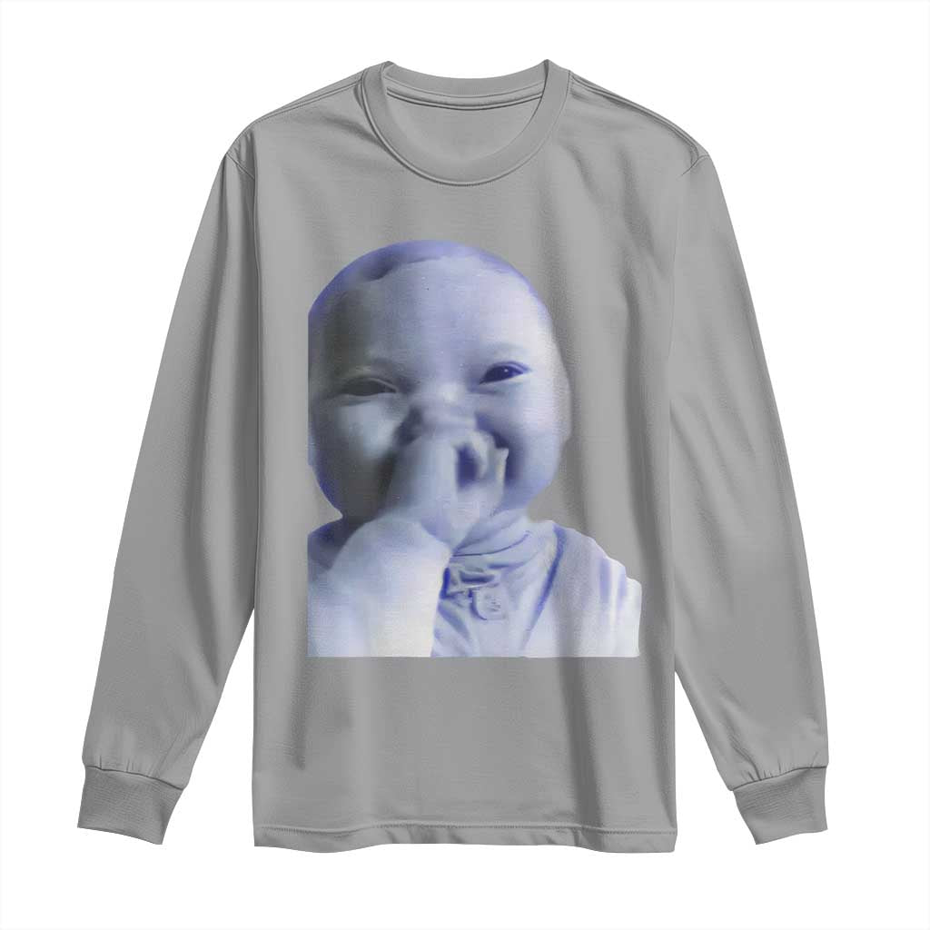 Funny Tuff Baby Giggling Meme Long Sleeve Shirt Viral AI Niche Baby Holding Laugh Face TS02 Sport Gray Print Your Wear