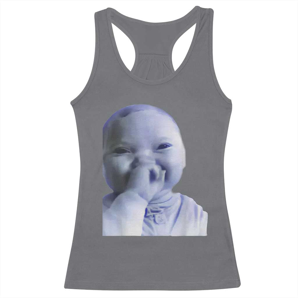 Funny Tuff Baby Giggling Meme Racerback Tank Top Viral AI Niche Baby Holding Laugh Face TS02 Charcoal Print Your Wear