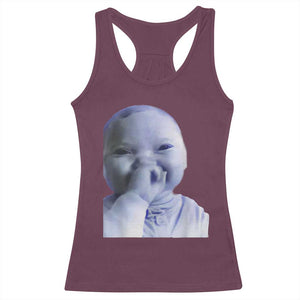 Funny Tuff Baby Giggling Meme Racerback Tank Top Viral AI Niche Baby Holding Laugh Face TS02 Maroon Print Your Wear