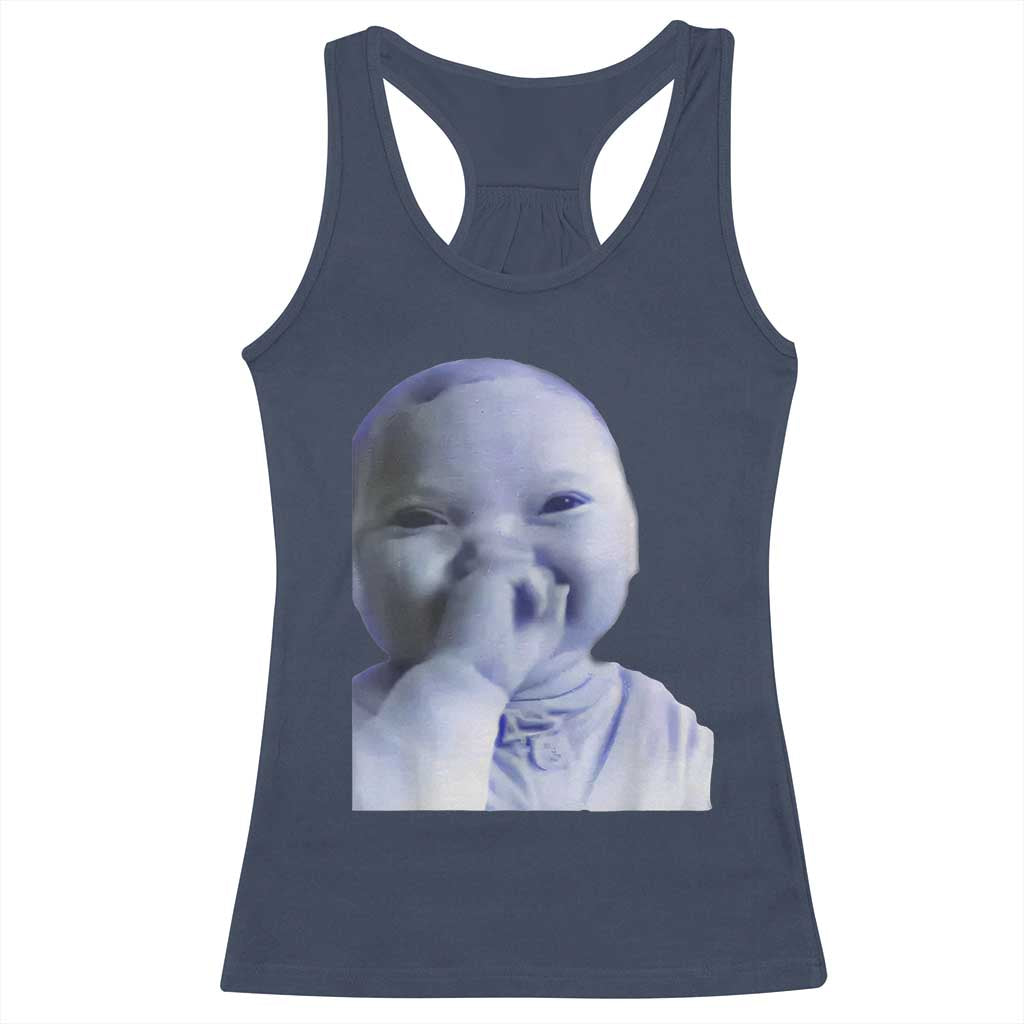 Funny Tuff Baby Giggling Meme Racerback Tank Top Viral AI Niche Baby Holding Laugh Face TS02 Navy Print Your Wear