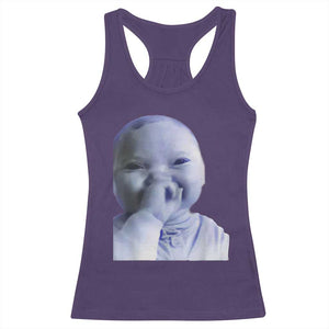 Funny Tuff Baby Giggling Meme Racerback Tank Top Viral AI Niche Baby Holding Laugh Face TS02 Purple Print Your Wear