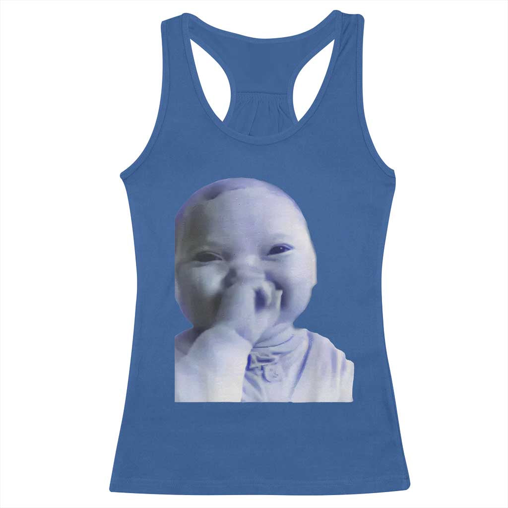 Funny Tuff Baby Giggling Meme Racerback Tank Top Viral AI Niche Baby Holding Laugh Face TS02 Royal Blue Print Your Wear