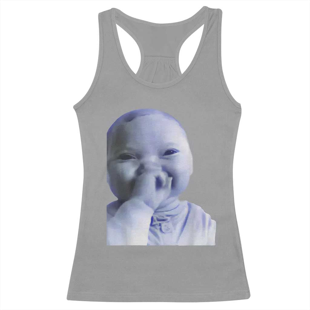 Funny Tuff Baby Giggling Meme Racerback Tank Top Viral AI Niche Baby Holding Laugh Face TS02 Sport Gray Print Your Wear