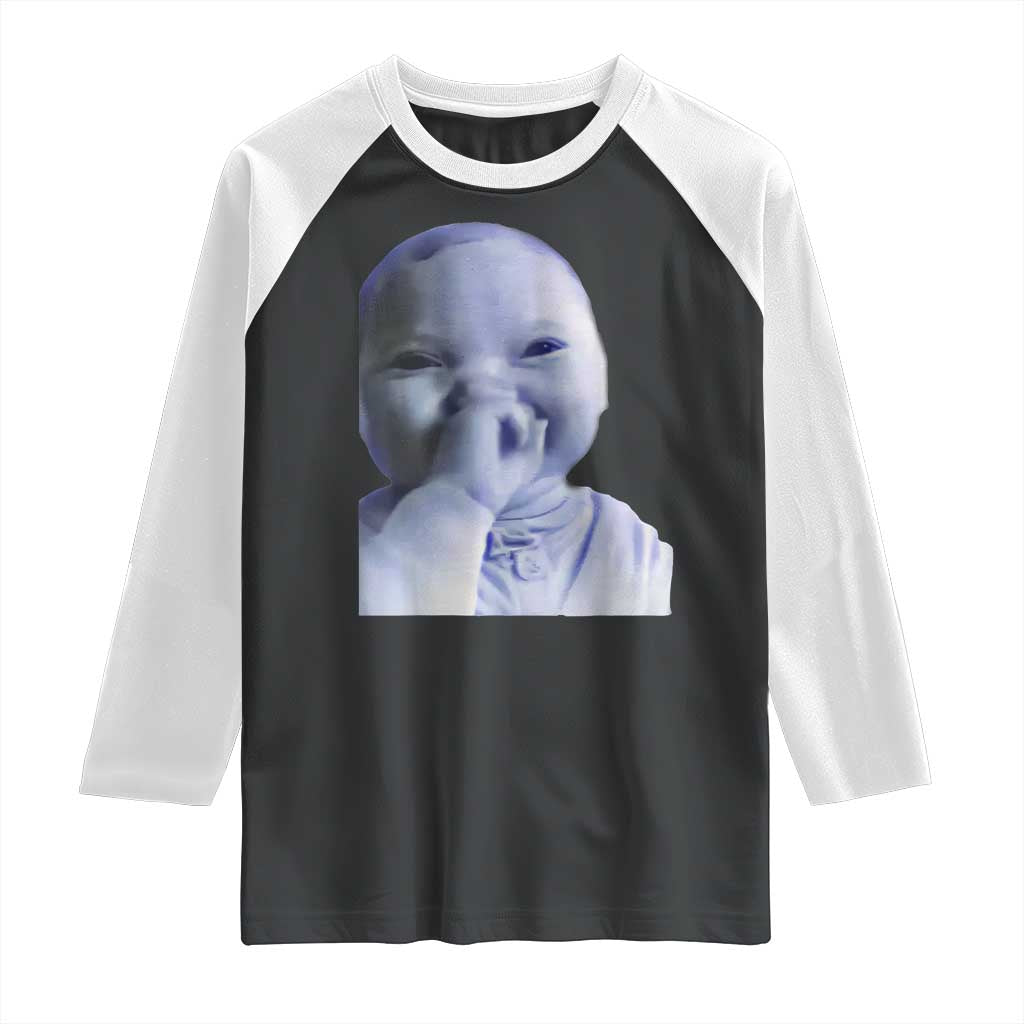 Funny Tuff Baby Giggling Meme Raglan Shirt Viral AI Niche Baby Holding Laugh Face TS02 Black White Print Your Wear