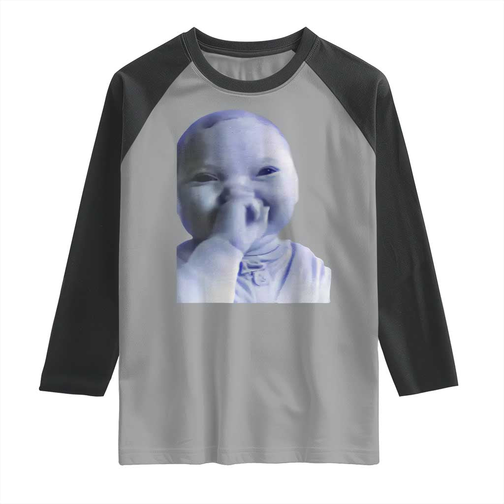 Funny Tuff Baby Giggling Meme Raglan Shirt Viral AI Niche Baby Holding Laugh Face TS02 Sport Gray Black Print Your Wear