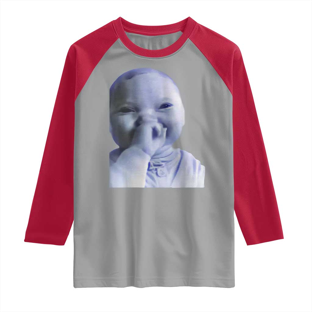 Funny Tuff Baby Giggling Meme Raglan Shirt Viral AI Niche Baby Holding Laugh Face TS02 Sport Gray Red Print Your Wear