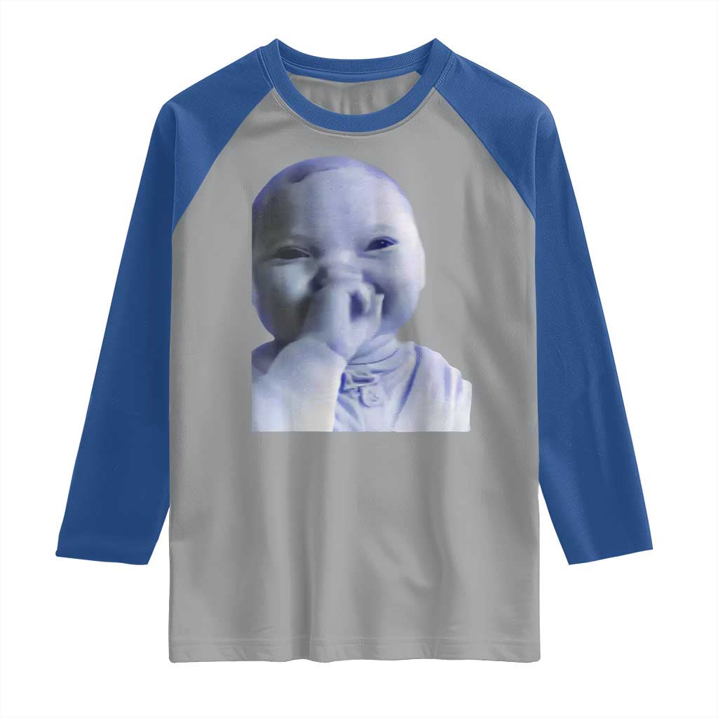 Funny Tuff Baby Giggling Meme Raglan Shirt Viral AI Niche Baby Holding Laugh Face TS02 Sport Gray Royal Print Your Wear