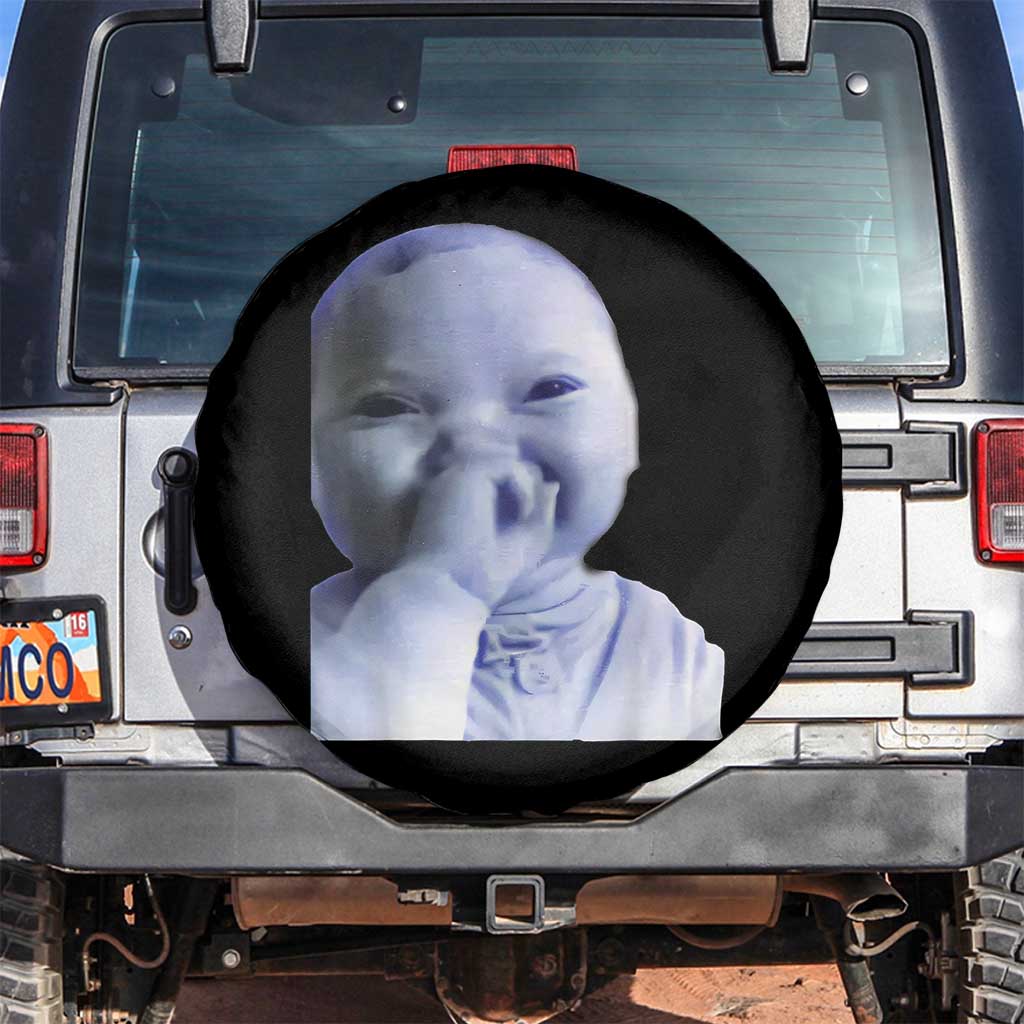 Funny Tuff Baby Giggling Meme Spare Tire Cover Viral AI Niche Baby Holding Laugh Face TS02 No hole Black Print Your Wear