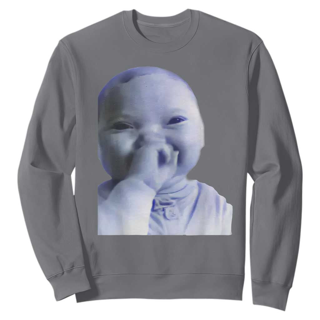 Funny Tuff Baby Giggling Meme Sweatshirt Viral AI Niche Baby Holding Laugh Face TS02 Charcoal Print Your Wear