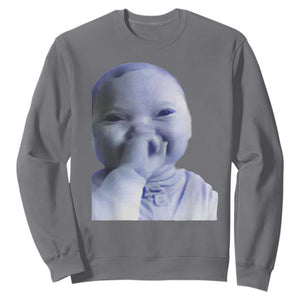 Funny Tuff Baby Giggling Meme Sweatshirt Viral AI Niche Baby Holding Laugh Face TS02 Charcoal Print Your Wear