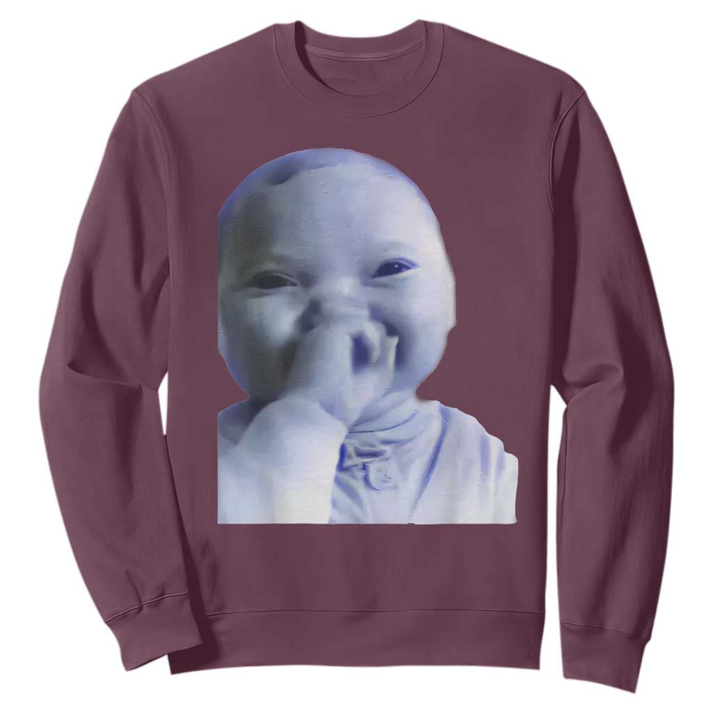 Funny Tuff Baby Giggling Meme Sweatshirt Viral AI Niche Baby Holding Laugh Face TS02 Maroon Print Your Wear
