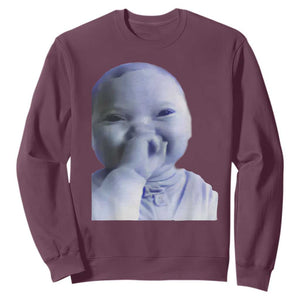Funny Tuff Baby Giggling Meme Sweatshirt Viral AI Niche Baby Holding Laugh Face TS02 Maroon Print Your Wear