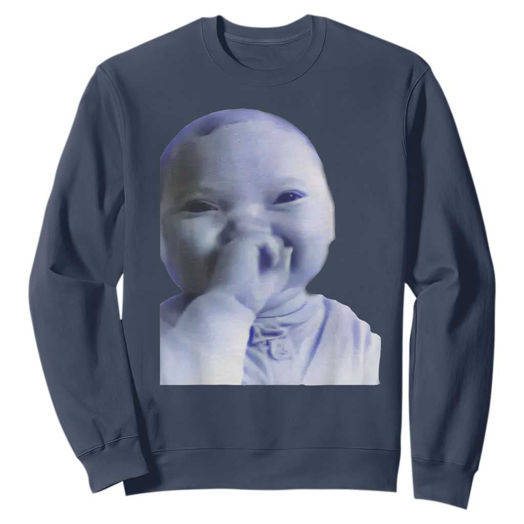 Funny Tuff Baby Giggling Meme Sweatshirt Viral AI Niche Baby Holding Laugh Face TS02 Navy Print Your Wear